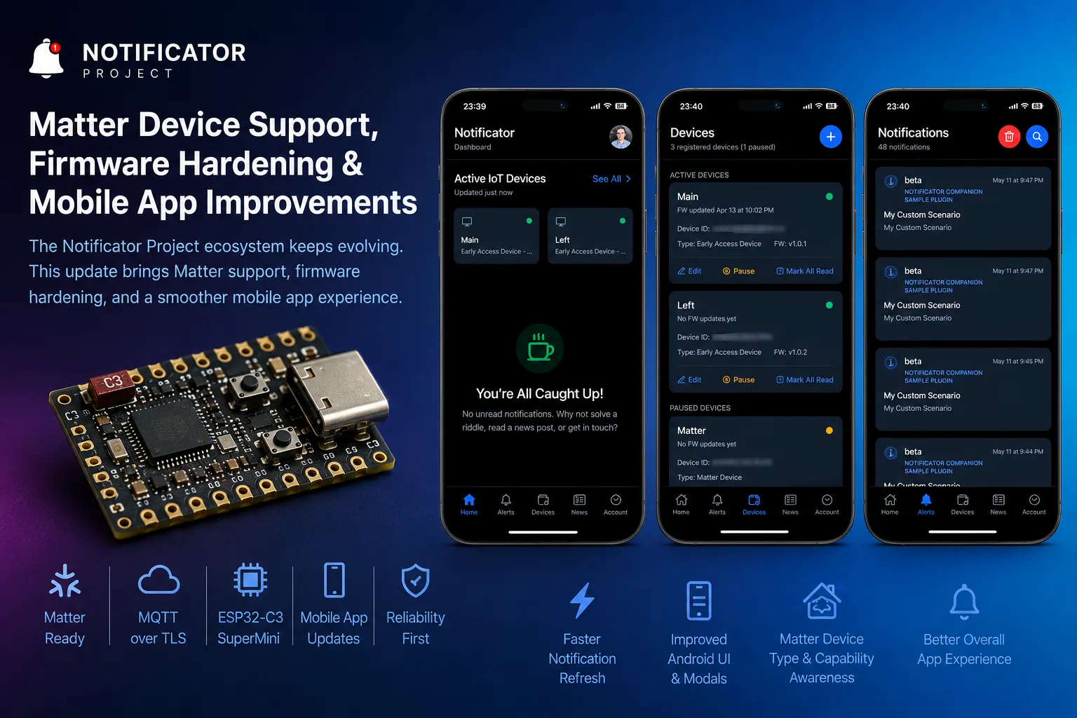 Notificator Project Matter firmware and mobile app update